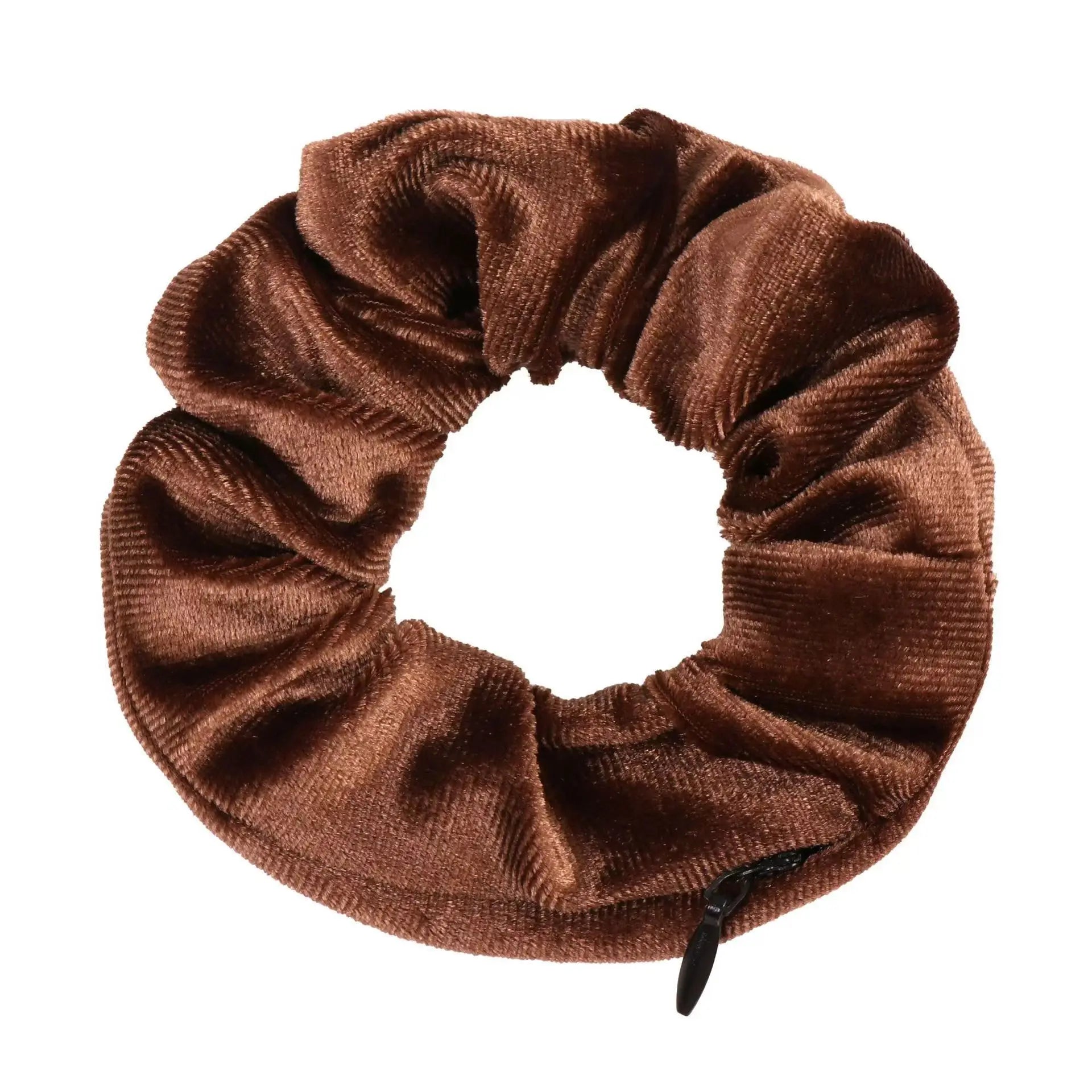 Velvet Scrunchies With Pocket Zipper