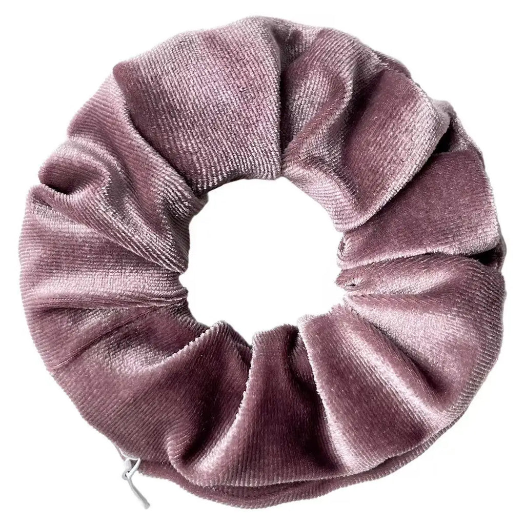 Velvet Scrunchies With Pocket Zipper