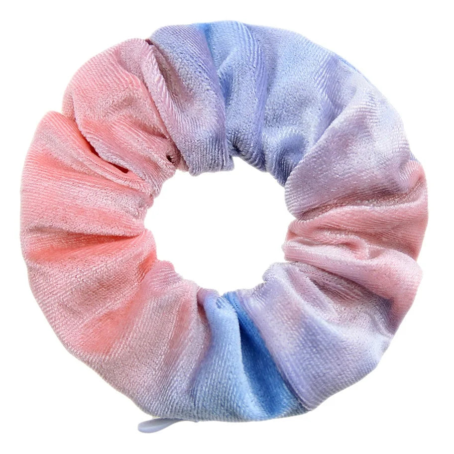 Velvet Scrunchies With Pocket Zipper