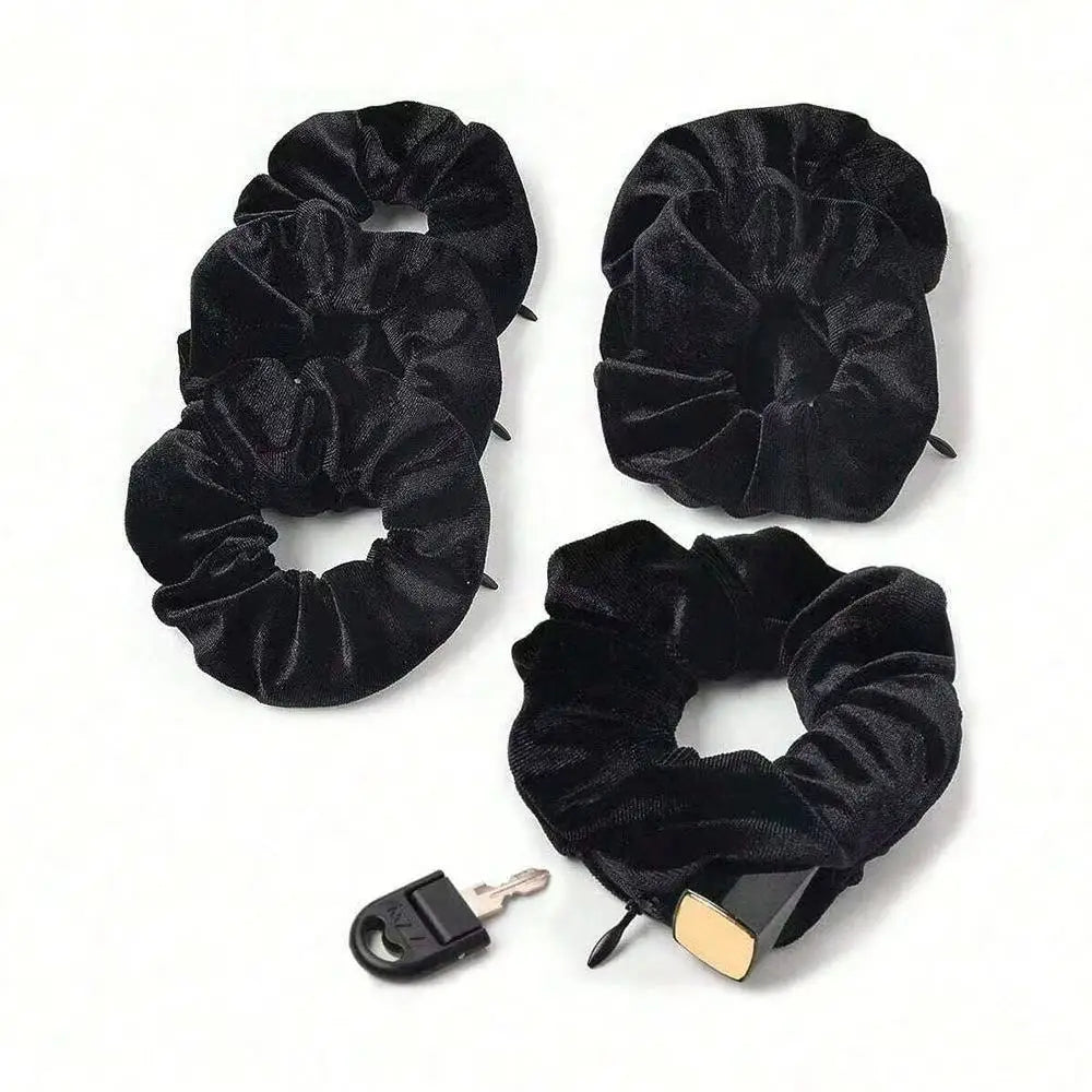 Velvet Scrunchies With Pocket Zipper